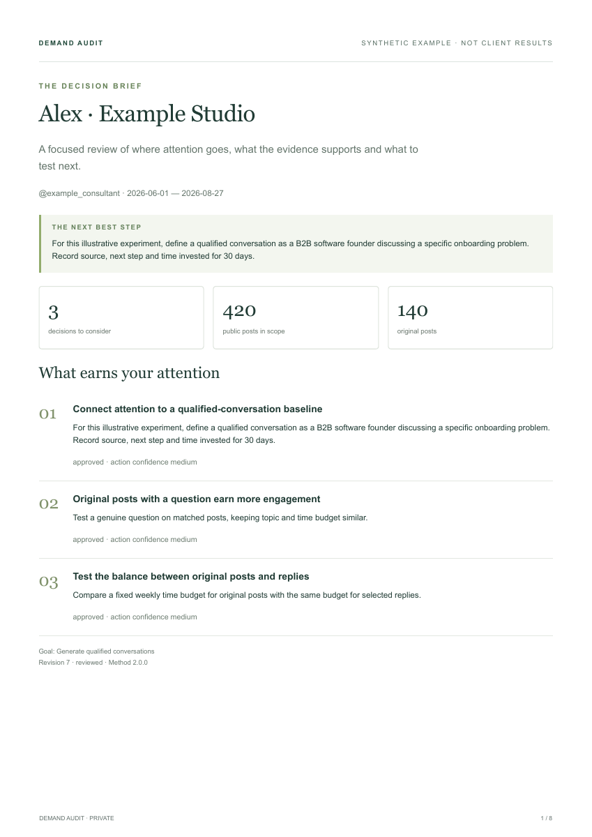 First page of the Demand Audit sample report. The full text is available in the linked PDF.